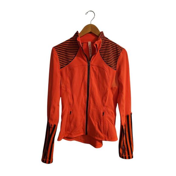 Lululemon Full Zip Forme Jacket Black Orange Size 8 stripe thumb hole running - Picture 4 of 10